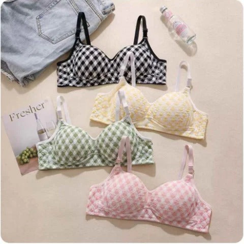 Pack of 2 Checkered Teenage Cotton Bra – Soft, Stylish & Everyday Comfort for Teenagers 8411