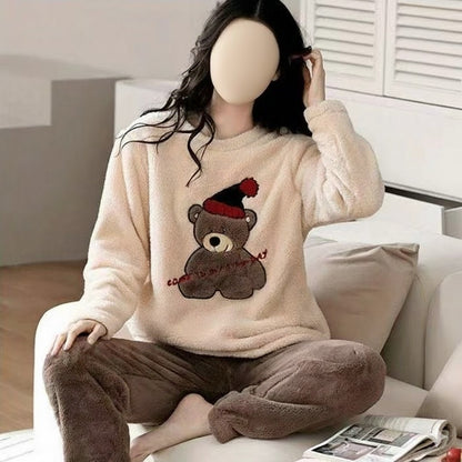 Flourish Cute Winter Teddy Fleece Loungewear Set – Soft & Cozy Night Suit