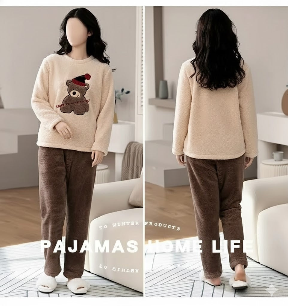 Flourish Cute Winter Teddy Fleece Loungewear Set – Soft & Cozy Night Suit
