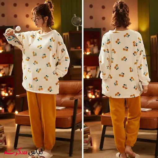 Flourish Cozy Fleece Loungewear Set – Ultra Soft Winter Night Suit