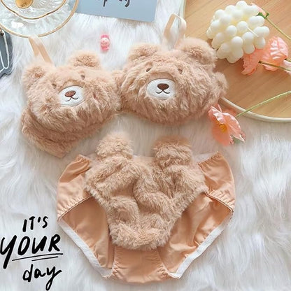 New High Quality Sexy Cute Kitty Anime Soft Plush Design Bra & Panty Set