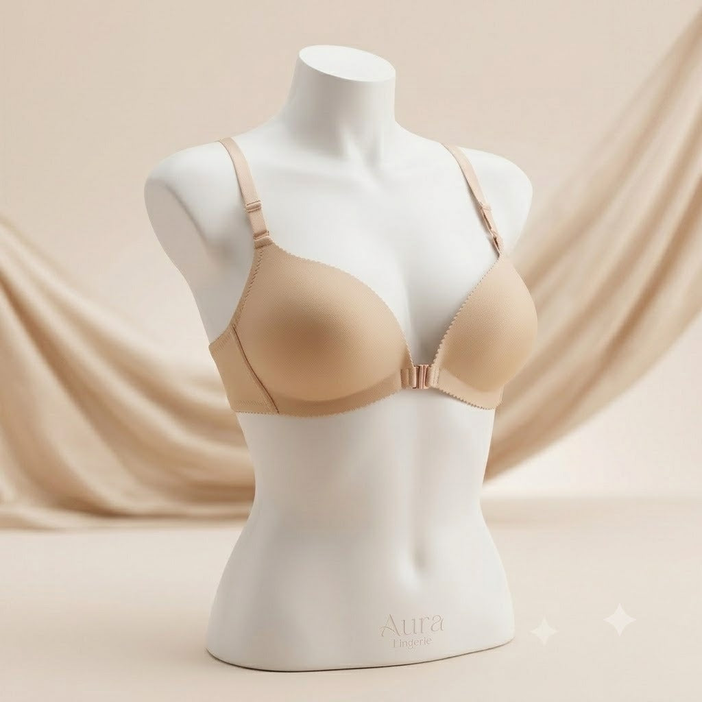 Flourish Women's Front Open Padded Bra – Wire-Free Everyday Comfort & Smooth Support