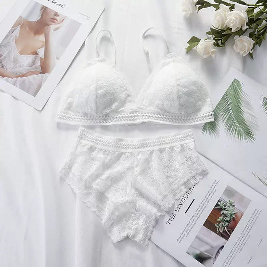 Women's Floral Lace Bralette & Boyshort Panty Set – Soft Wireless Lingerie Set