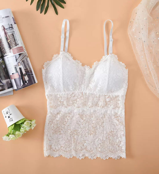 Women's Floral Lace Camisole Bralette – Wireless Adjustable Strap
