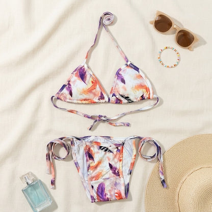 Women's Padded Triangle Bikini Set – Floral & Geometric Print Beachwear BIK-2219