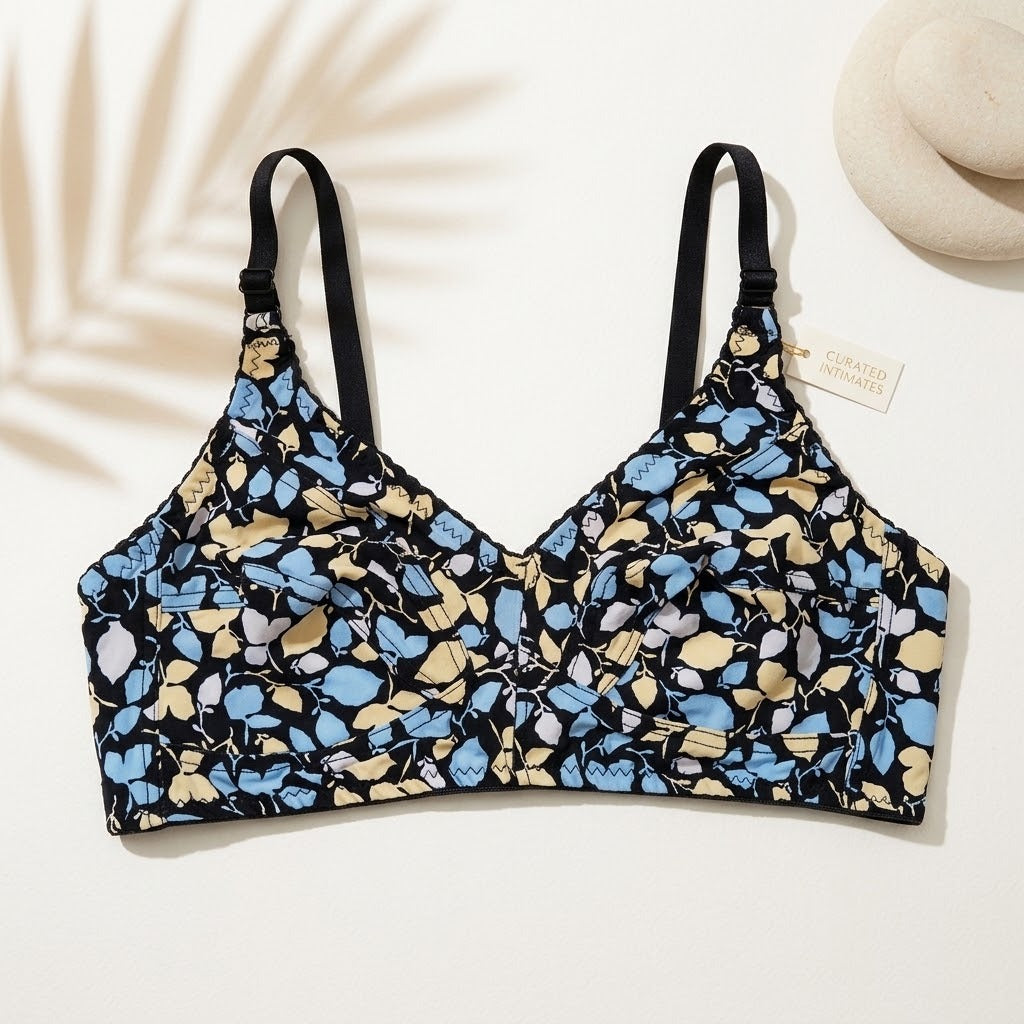 Printed Comfort Bra – Stylish Wireless Full Coverage Bra for Women