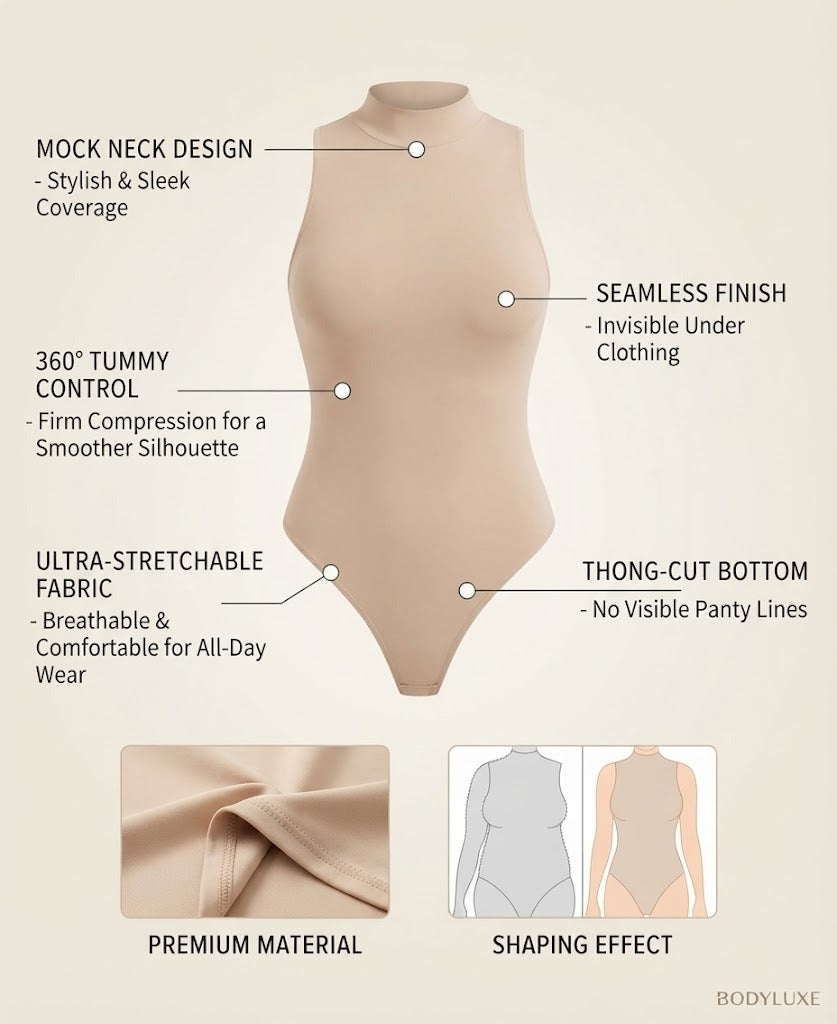 Seamless High-Neck Ribbed Bodysuit – Postpartum & Tummy Sculpting Shaper -FP72