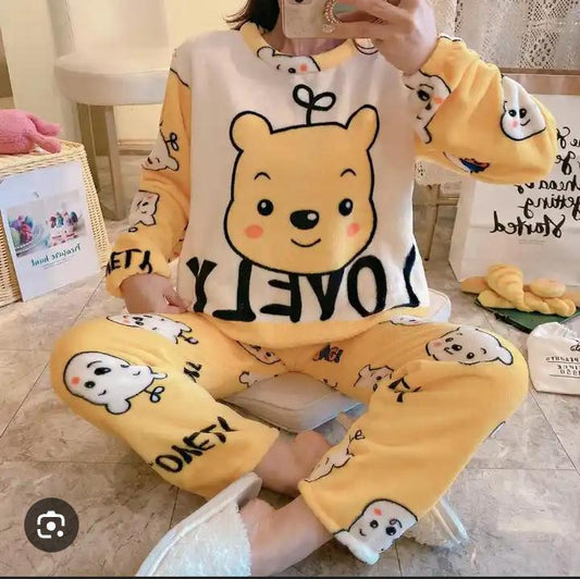 Women’s Ultra-Soft Plush Fleece Teddy Bear Pajama Set – Cute & Warm Winter Loungewear