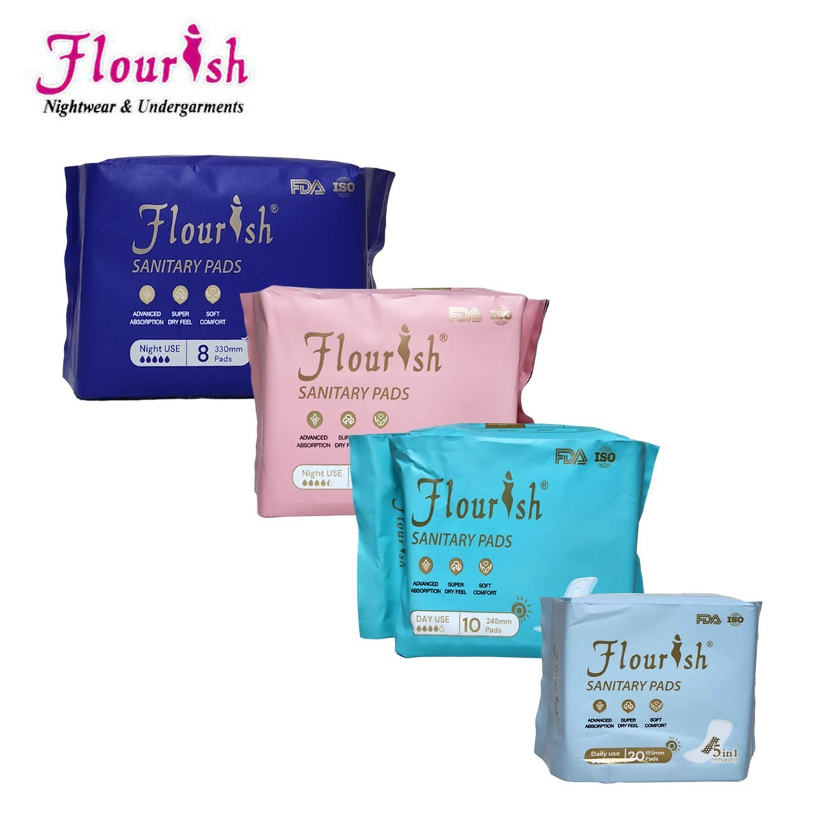 FLOURISH 245mm WINGLESS DAILY USE PANTY LINERS SANITARY PADS FOR GIRLS & WOMEN 10 PCS