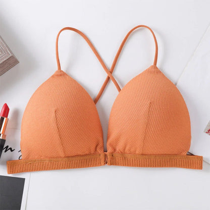 Pack OF 2 French Triangle Cup Slim Thin Strap Wrapped Chest Sexy No Steel Ring Sexy Underwear Sports Cross Back Bra  229