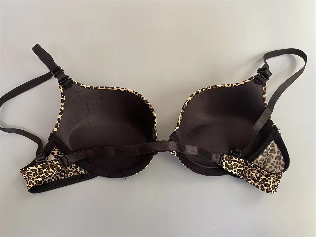 Flourish Wired Printed Leopard Push Up Bra Front Buckle Bra For Women 1501