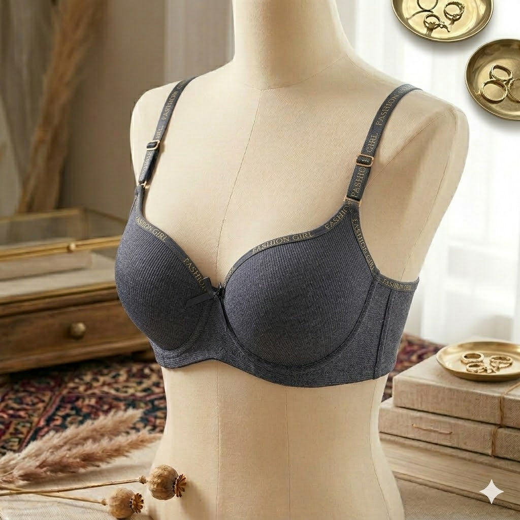 Flourish Pack Of 2 Premium Ribbed Lining Padded Smooth Fit Wired Padded Bra with Soft Support Net Straps Elegant Finish 8754