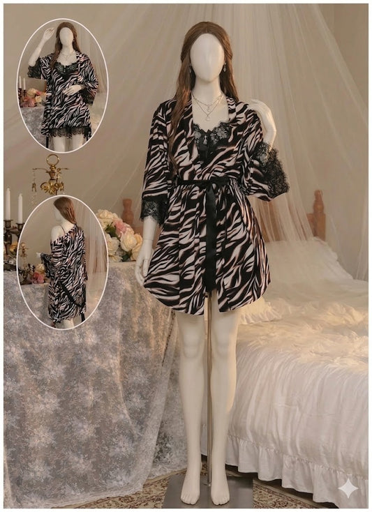 Flourish Wild Elegance Zebra Print Nighty & Robe Set 2502-4-K