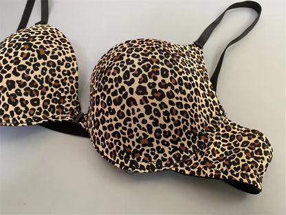 Flourish Wired Printed Leopard Push Up Bra Front Buckle Bra For Women 1501