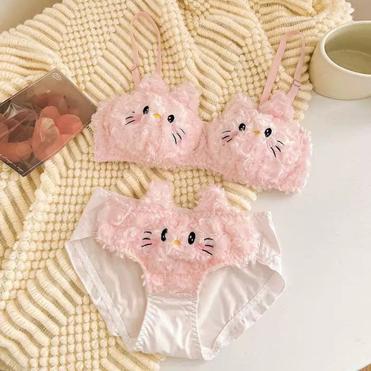 Cute Plush Kitty Anime Bralette & Panty Set