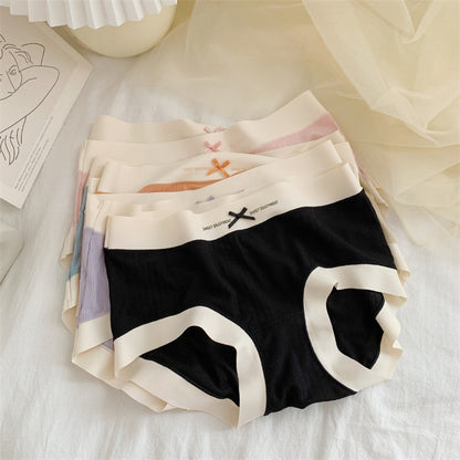 Pack of 5 Soft Ribbed High-Waist Cotton Panties for Women – Seamless Edges, Contrast Lace Trim & Cute Bow Detail – CS18