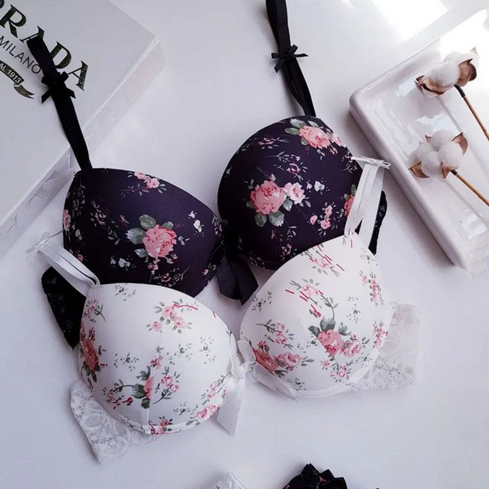 Flourish Delicate Floral Padded Push up Bra & Pantie Set-111