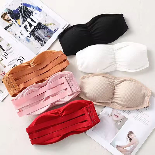Pack of 2 Strapless Ribbed Tube Bra 8882 | Non-Slip, Side Hook Closure