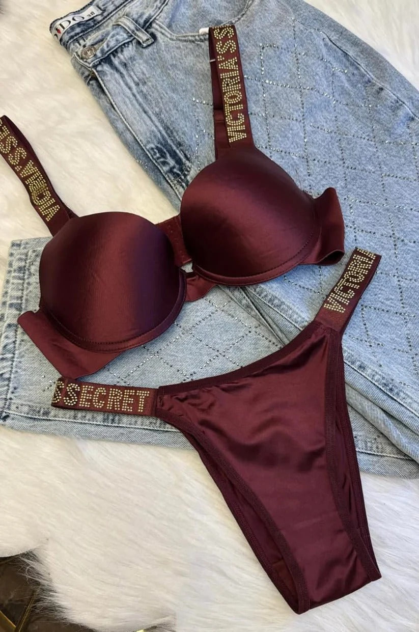 Flourish Luxury Signature Bra & Panty Set – Padded with Crystal Rhinestone Straps 3035