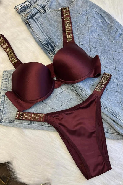 Flourish Luxury Signature Bra & Panty Set – Padded with Crystal Rhinestone Straps 3035