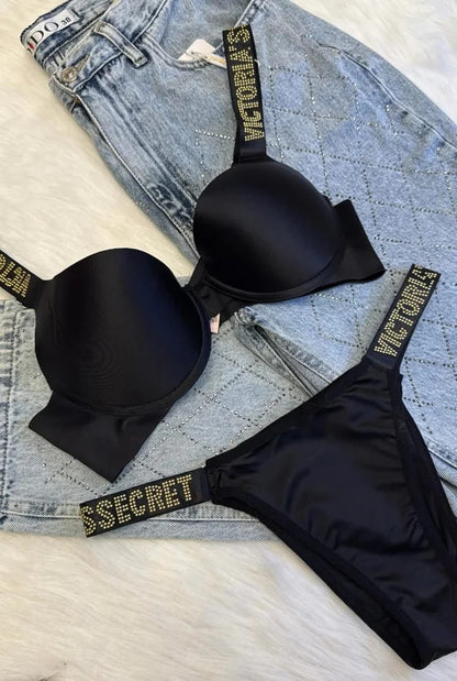 Flourish Luxury Signature Bra & Panty Set – Padded with Crystal Rhinestone Straps 3035