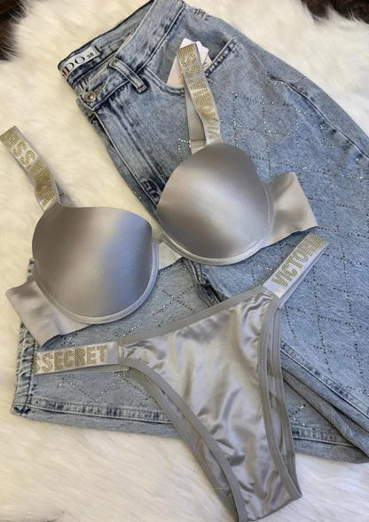 Flourish Luxury Signature Bra & Panty Set – Padded with Crystal Rhinestone Straps 3035