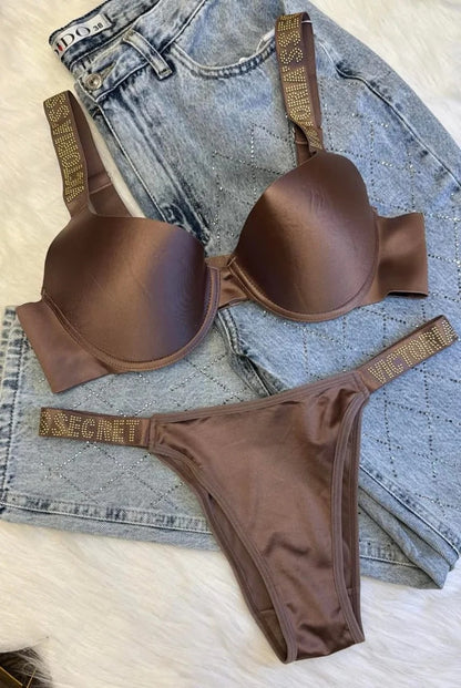 Flourish Luxury Signature Bra & Panty Set – Padded with Crystal Rhinestone Straps 3035