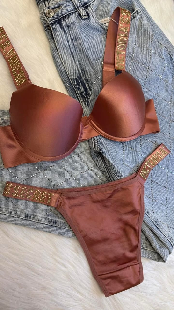 Flourish Luxury Signature Bra & Panty Set – Padded with Crystal Rhinestone Straps 3035