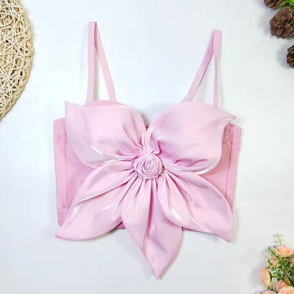 Flourish Satin Big Bow Flower Bra Top – Soft Padded, Adjustable, Elegant Party Wear Top for Girls & Women