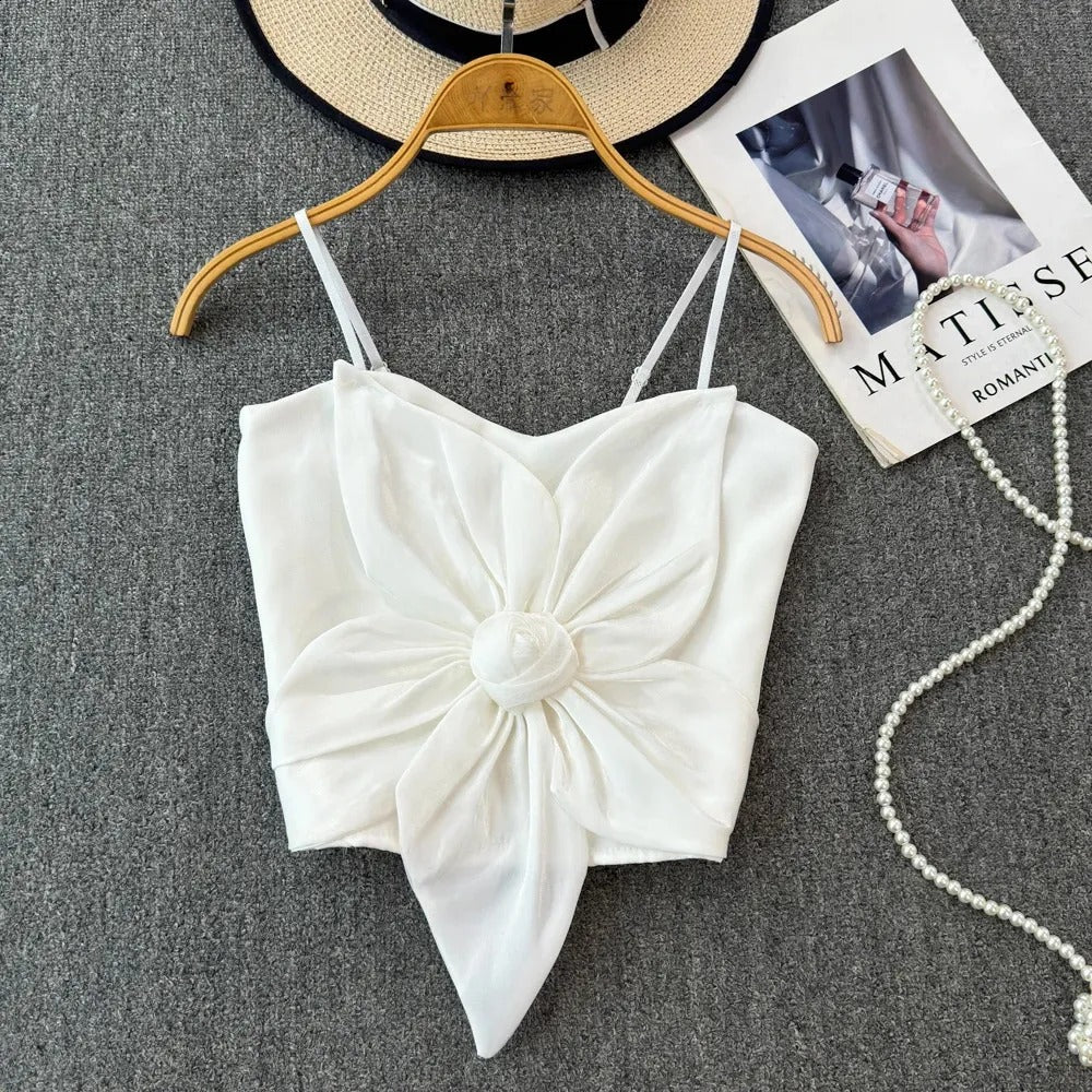 Flourish Satin Big Bow Flower Bra Top – Soft Padded, Adjustable, Elegant Party Wear Top for Girls & Women