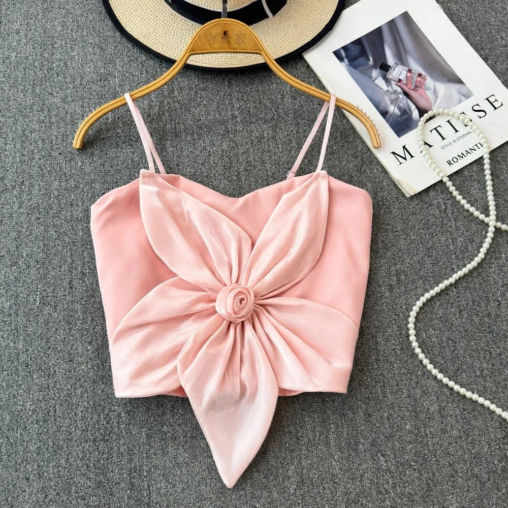 Flourish Satin Big Bow Flower Bra Top – Soft Padded, Adjustable, Elegant Party Wear Top for Girls & Women