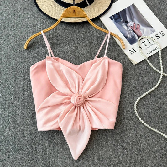 Flourish Satin Big Bow Flower Bra Top – Soft Padded, Adjustable, Elegant Party Wear Top for Girls & Women