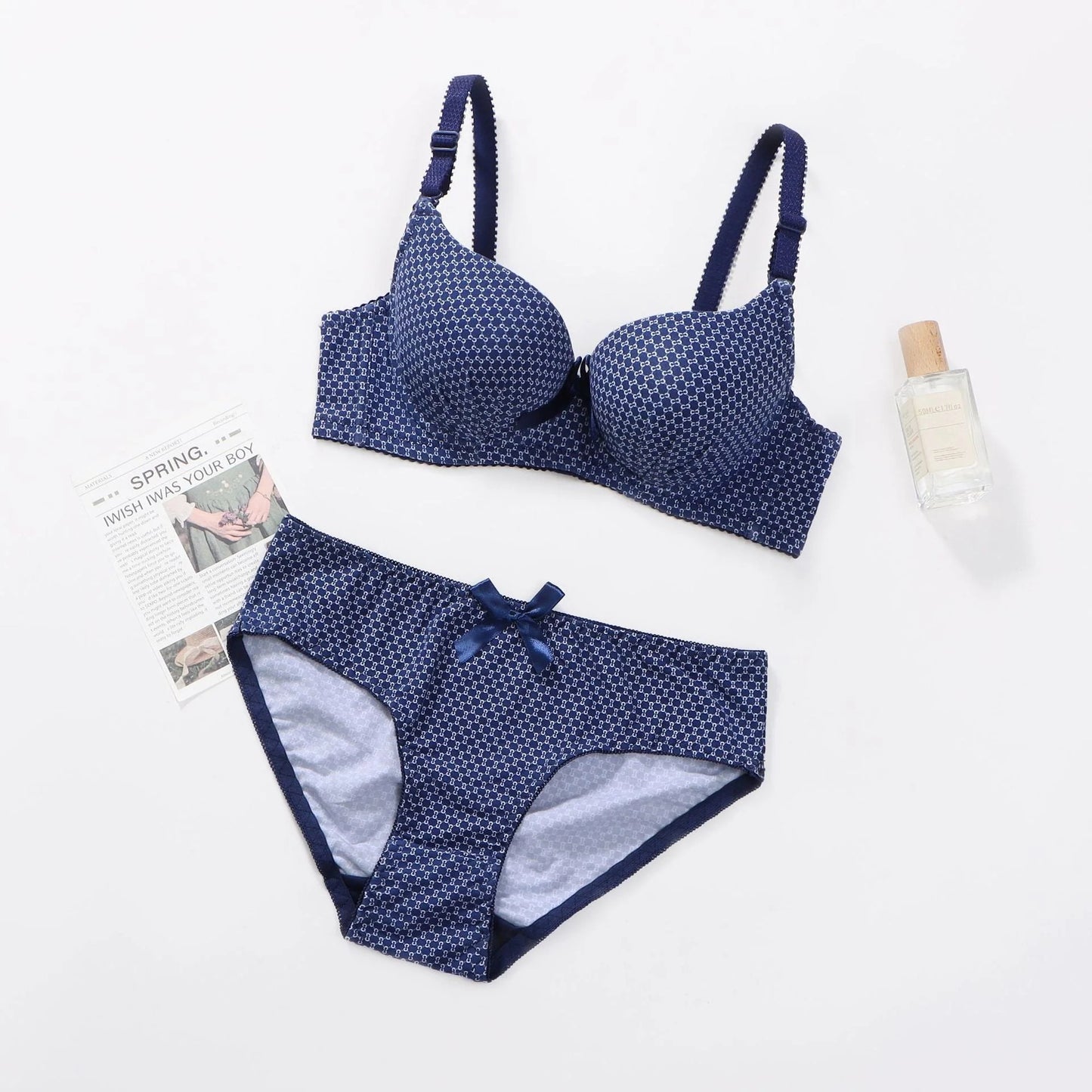 Flourish Wired Dotted Printed Double Padded Bra & Panty Set – Adjustable Straps, Everyday Comfort Lingerie