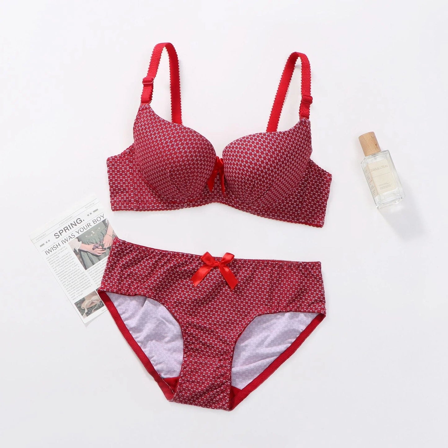 Flourish Wired Dotted Printed Double Padded Bra & Panty Set – Adjustable Straps, Everyday Comfort Lingerie