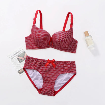 Flourish Wired Dotted Printed Double Padded Bra & Panty Set – Adjustable Straps, Everyday Comfort Lingerie