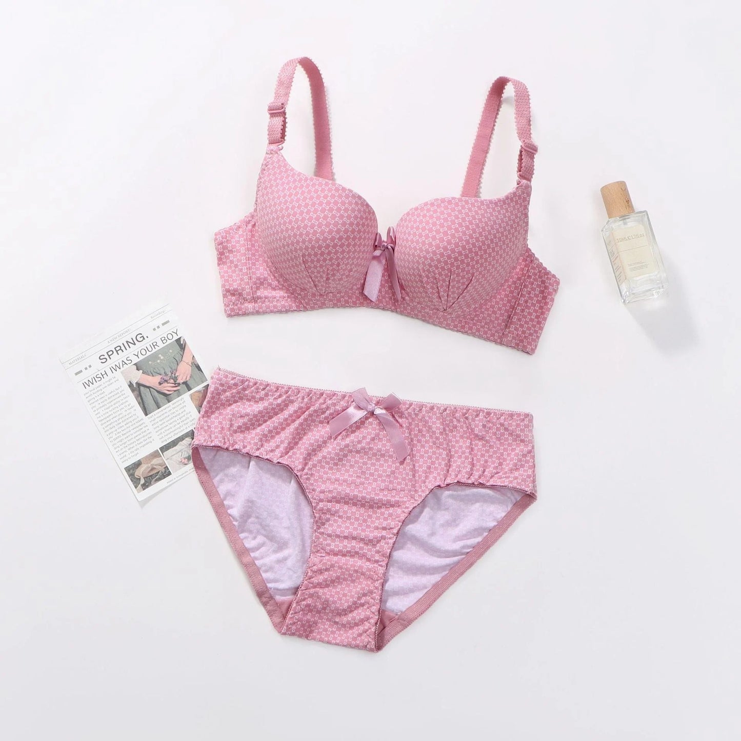 Flourish Wired Dotted Printed Double Padded Bra & Panty Set – Adjustable Straps, Everyday Comfort Lingerie