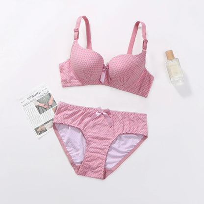 Flourish Wired Dotted Printed Double Padded Bra & Panty Set – Adjustable Straps, Everyday Comfort Lingerie