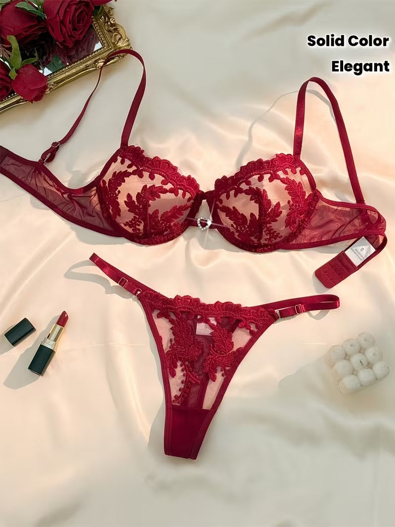 Flourish Non-Padded Wired Lingerie Set – Sexy & Elegant Semi-Transparent Bra Ensemble