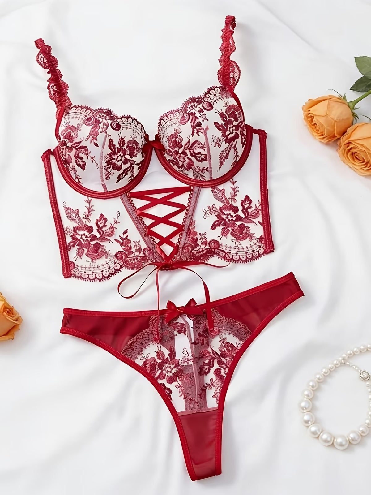 Lingerie Set - Sexy  Flirty Hot  Floral Embroidered Design Perfect for Adults, Novelty & More  Lingerie Sets B024