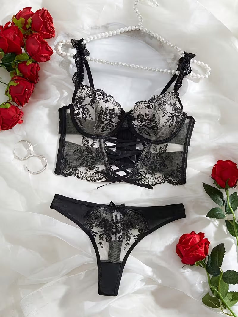 Lingerie Set - Sexy  Flirty Hot  Floral Embroidered Design Perfect for Adults, Novelty & More  Lingerie Sets B024