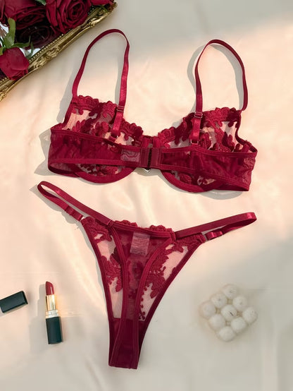 Flourish Non-Padded Wired Lingerie Set – Sexy & Elegant Semi-Transparent Bra Ensemble