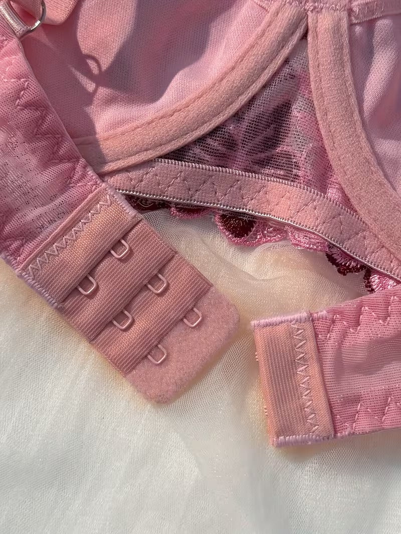 Flourish New Style Sexy Elegant Red Flower Lace Lingerie Set  Non Padded Wired bra  – Soft Mesh Floral Embroidered Bra & Panty MSL402