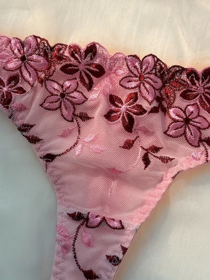 Flourish New Style Sexy Elegant Red Flower Lace Lingerie Set  Non Padded Wired bra  – Soft Mesh Floral Embroidered Bra & Panty MSL402