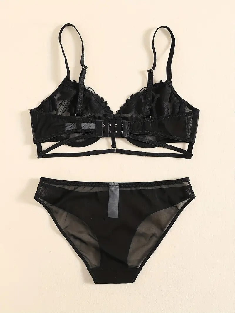 Flourish Floral Embroidered Bra & Panty Set | Lightly Padded Underwired Cups with Adjustable Straps B15