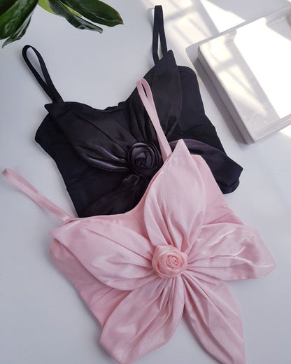 Flourish Satin Big Bow Flower Bra Top – Soft Padded, Adjustable, Elegant Party Wear Top for Girls & Women