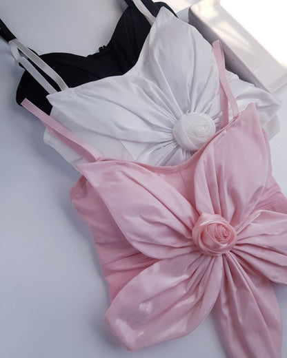 Flourish Satin Big Bow Flower Bra Top – Soft Padded, Adjustable, Elegant Party Wear Top for Girls & Women