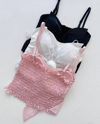 Flourish Satin Big Bow Flower Bra Top – Soft Padded, Adjustable, Elegant Party Wear Top for Girls & Women