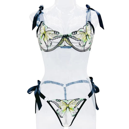 Flourish New Lace-Trimmed, Embroidered Butterfly Pattern, Single-Layer Ultra-Thin Bra And Underwear Set