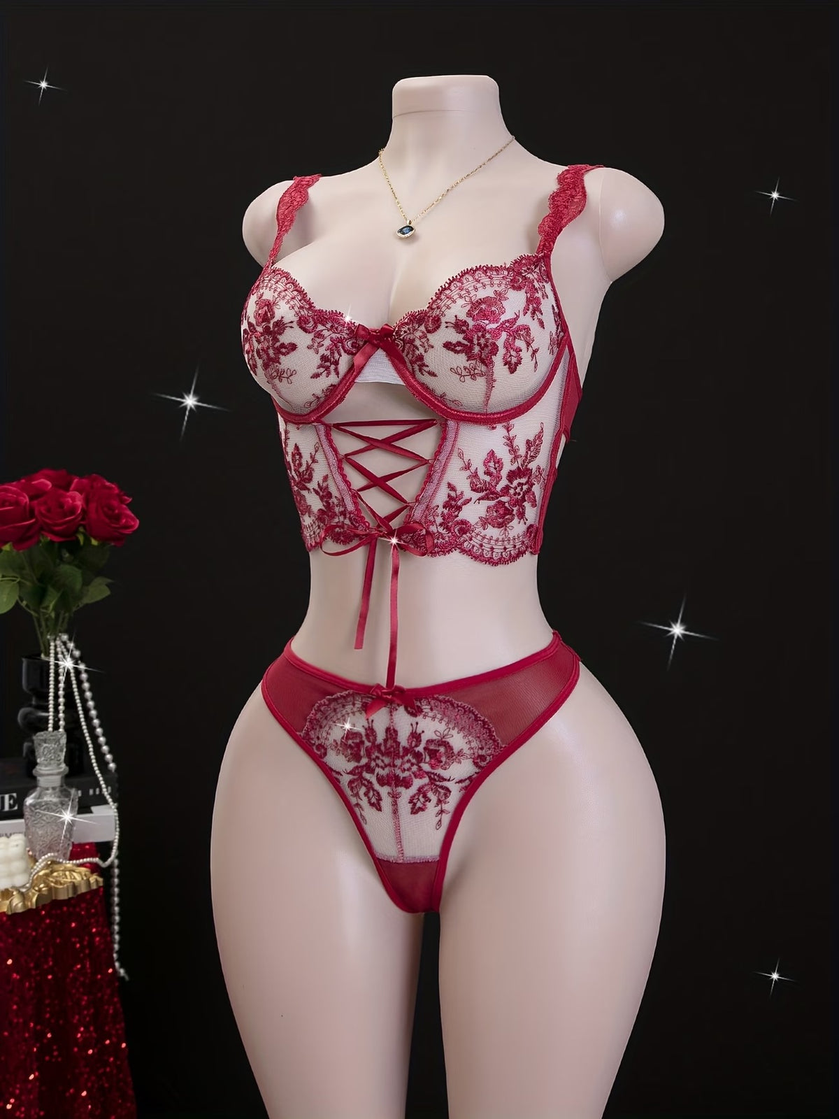 Lingerie Set - Sexy  Flirty Hot  Floral Embroidered Design Perfect for Adults, Novelty & More  Lingerie Sets B024