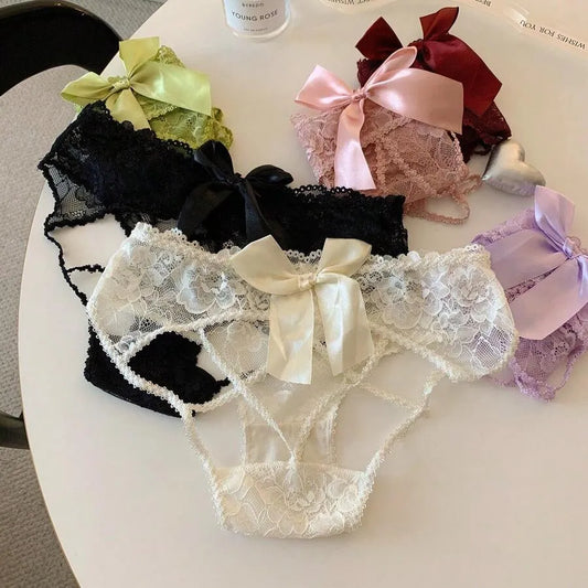 Pack Of 3 Women's Elegant Lace Panty with Beautiful Satin Bow Design, Stylish Floral Lace Detailing, Soft & Comfortable Ladies Underwear – 357
